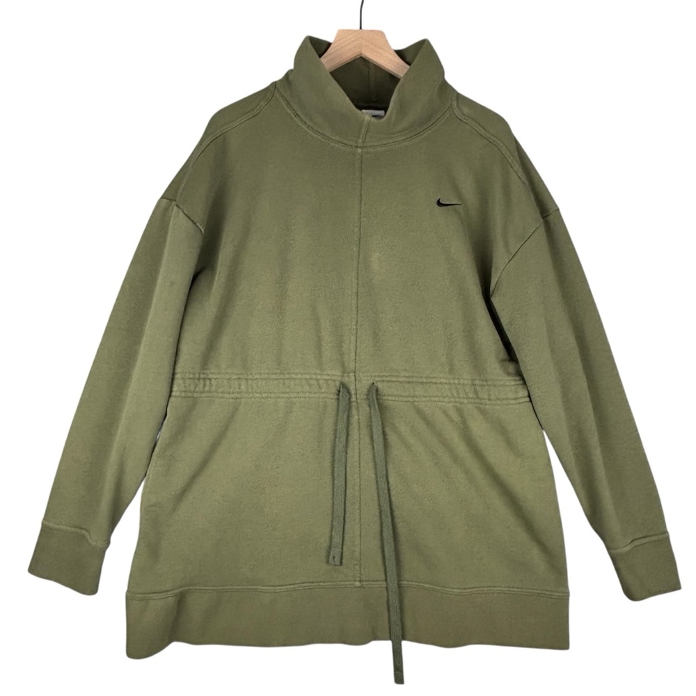 Nike Sweatshirt Women XL Green Dri‎ Fit Tunic Funnel Neck Drawstring Waist